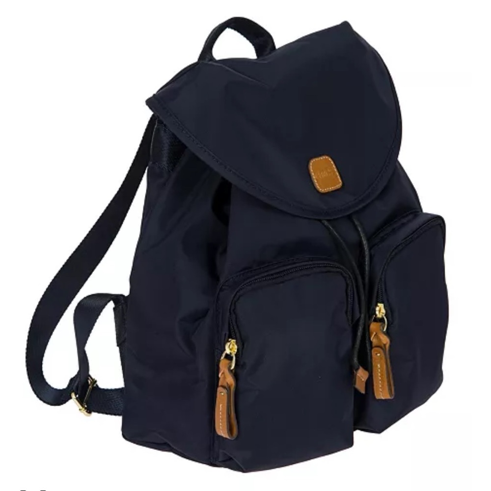 Bric's Black Nylon Backpack with Tan Leather Trim